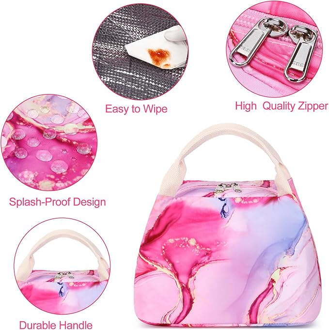 Teen Girls School Backpack Kids Bookbag Set with Lunch Box Pencil Case Travel Laptop Backpack Casual Daypacks, Large, Pink-marble