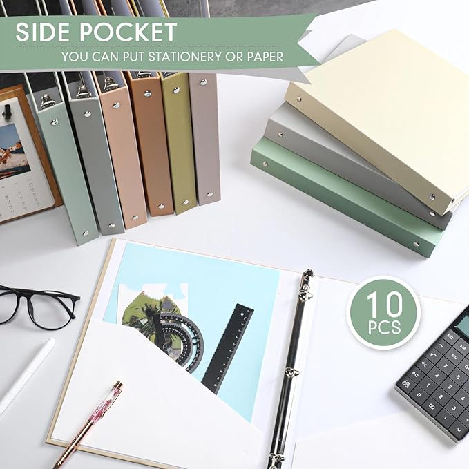 Ctosree 10 Pack Colored 3 Ring Binder with 2 Pockets Hardcover Loose Leaf Binder for Women Men Teacher Student School Office Home Supplies, Fits 11 x 8.5 Size Paper, 10 Colors(0.5",Simple Color)