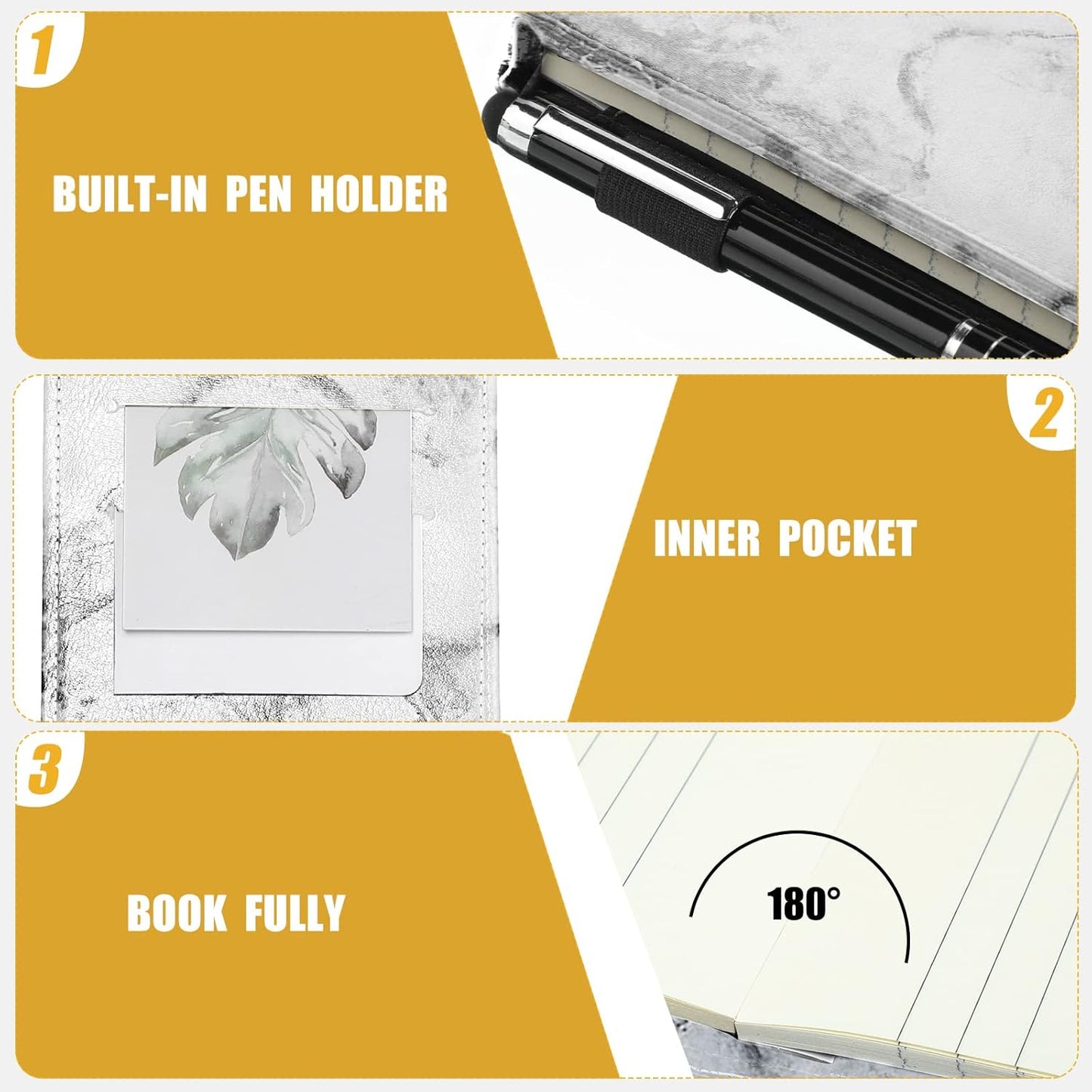 Outus 10 Pcs Pocket Notebook with Pen Set Included Mini Pocket Notepad Holder with 50 Lined Sheets, Metal Pen, 8 Pcs 3 x 5 Inch Memo Book Refills, 30 Lined Paper Per Note Pad (Marble Color)