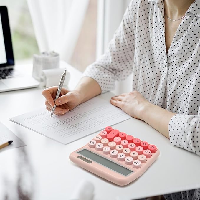 Gradient Pink Calculator, UPIHO Standard Calculator 12 Digit with Large LCD Display and Big Buttons, Pink Office Accessories for Women Desk,Cute for Office,School, Home,Business
