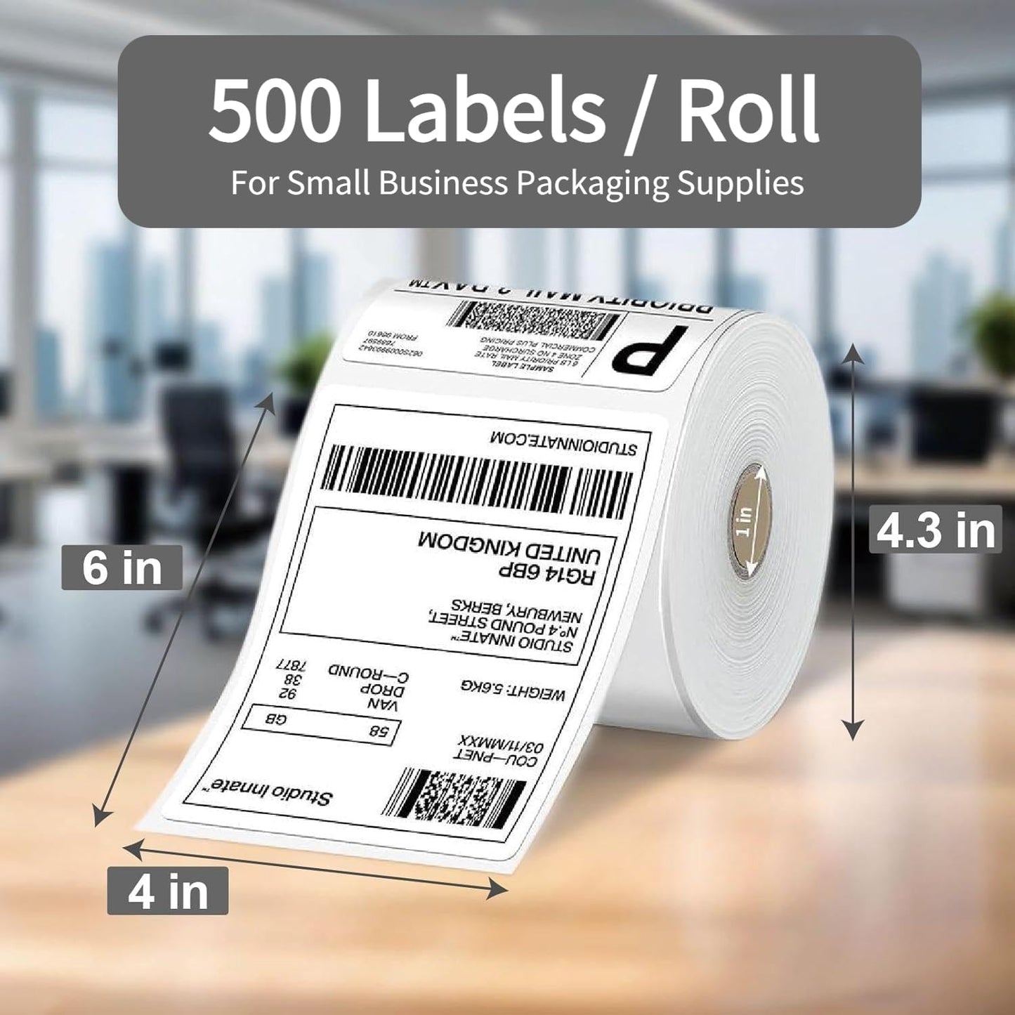 4x6 Thermal Labels Roll, 1 Roll of 500 Labels HUOJI Direct Thermal Shipping Labels Compatible with Rollo, Zebra, MUNBYN Printers, Commercial Grade