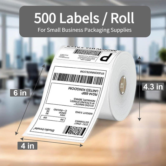 4x6 Thermal Labels Roll, 1 Roll of 500 Labels HUOJI Direct Thermal Shipping Labels Compatible with Rollo, Zebra, MUNBYN Printers, Commercial Grade