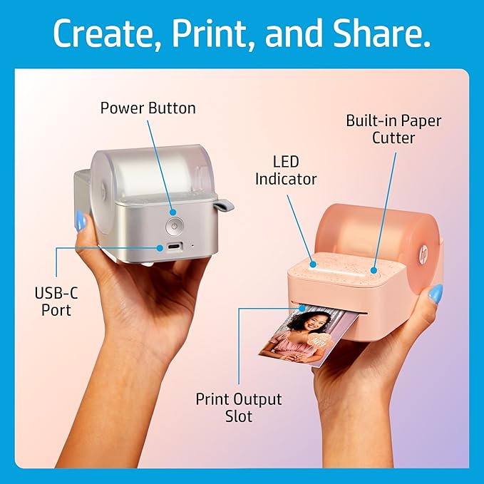 HP Sprocket Panorama Instant Color Label & Smartphone Photo Printer - Portable - Personalize Prints 2” x .5”- 9” on Zink Sticky-Back Photos - Create Photobooth Strips & Custom Designs in App - Grey