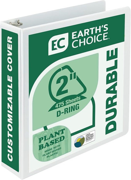 Samsill Plant-Based 2 Inch Durable D-Ring, Made in USA, View Binder, Eco-Friendly, USDA Certified Biobased, White