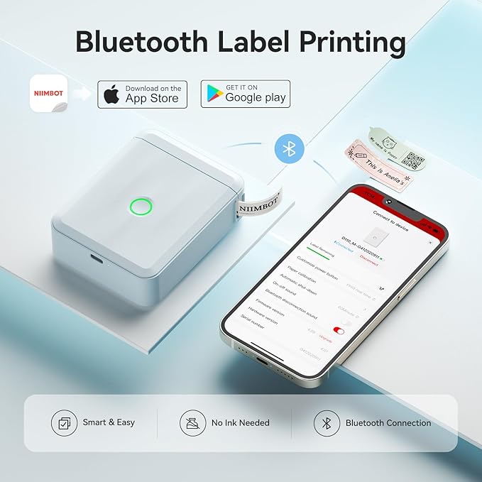 NIIMBOT Label Maker Machine Bluetooth Label Printer for School Home Office Organization,Wireless Mini Labeler D110 Upgraded Version, Label Machine with Label, Light Blue