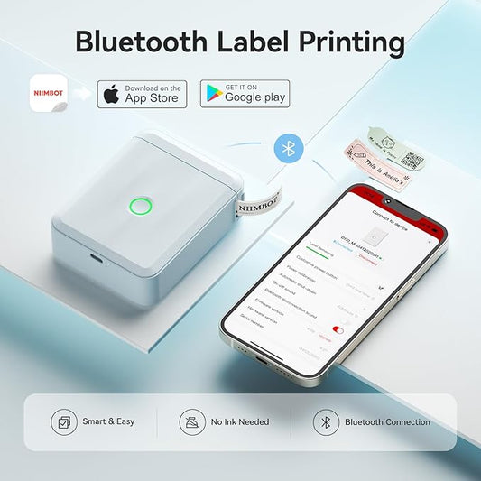 NIIMBOT Label Maker Machine Bluetooth Label Printer for School Home Office Organization,Wireless Mini Labeler D110 Upgraded Version, Label Machine with Label, Light Blue
