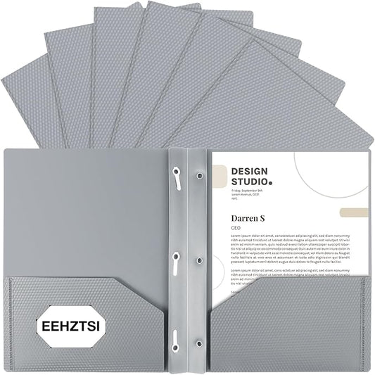12-Pack Plastic Folders with Pockets and Prongs,2-Pocket Folders with 3 Fasteners, Poly Folders Holds 8-1/2" x 11" Paper for School/Office/Home, Silvery
