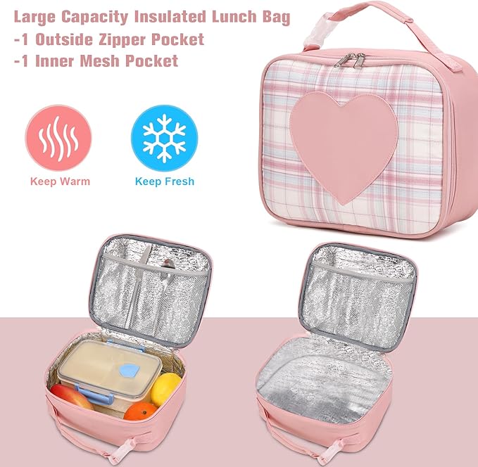 Backpack for Girls - Bookbag Backpacks Schoolbag for Girls Kids Teen Women Casual Travel Daypacks - School Bag Elementary Middle School College Cute Backpack with Lunch Box (Pink)