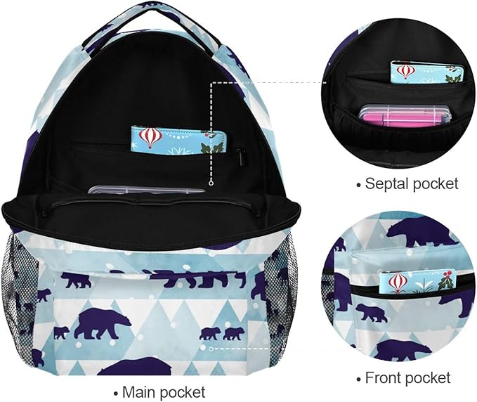 SUABO Polar Bear Backpack for School Student Laptop iPad Tablet Travel School Bag for Boys Daypack