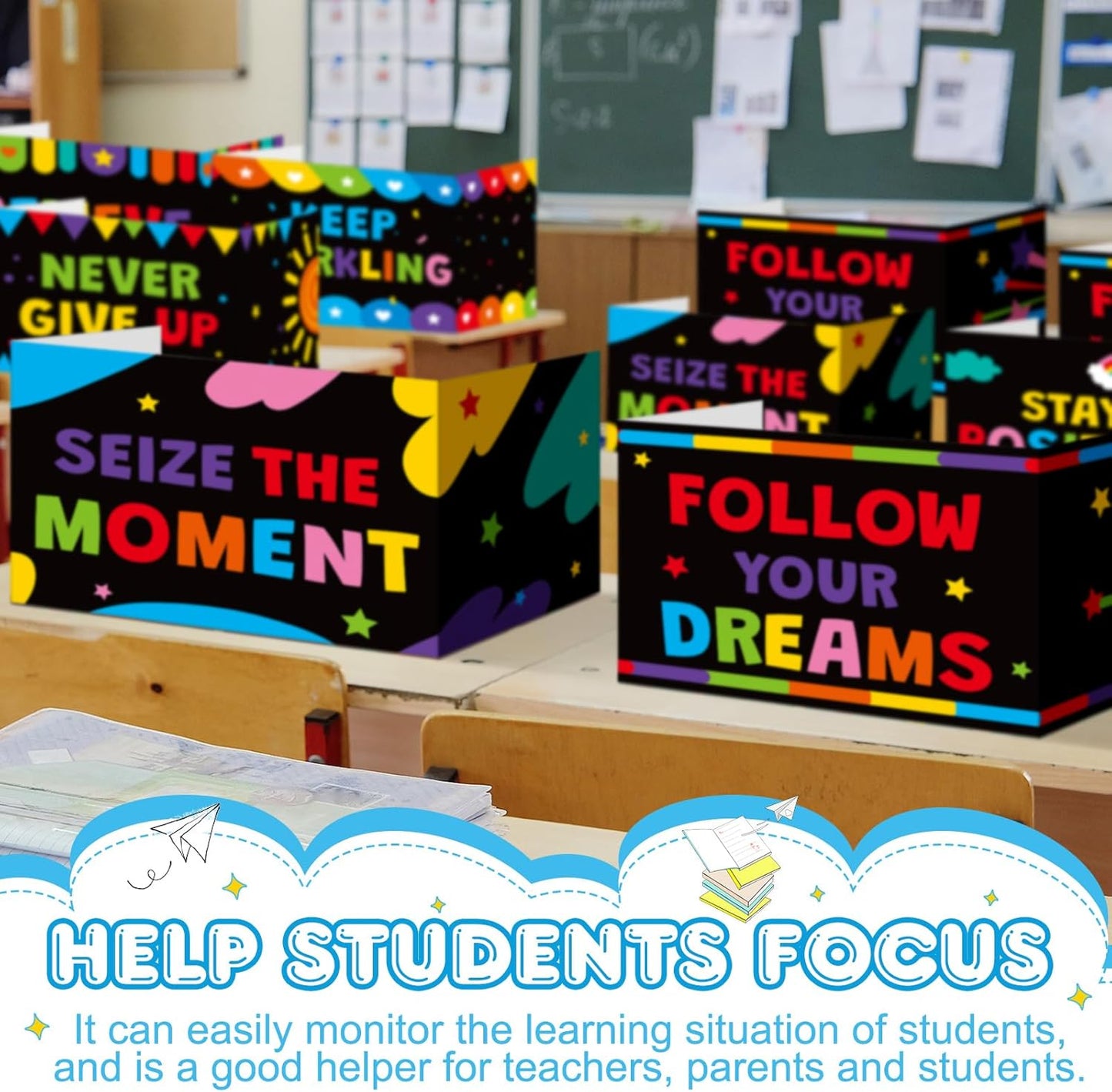 Honoson 24 Pcs Bulk Inspirational Privacy Folders for Students Cardboard Test Privacy Boards Motivational Words Desk Dividers Shield for Classroom School Study Supplies, 6 Styles(Colorful)