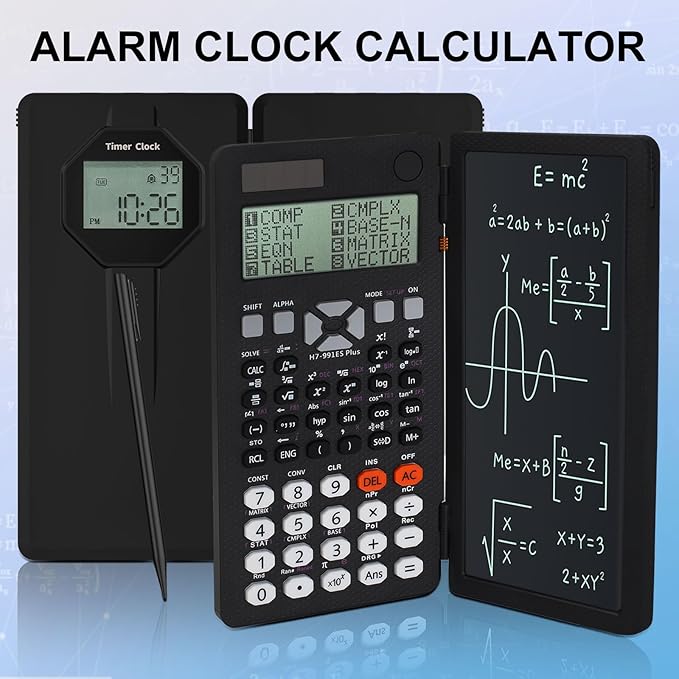 Scientific Calculators, Rudnia Solar Calculator with Alarm Clock, 417 Functions and Type-C Rechargeable, Ideal for Middle High School Students and Teachers (Black)
