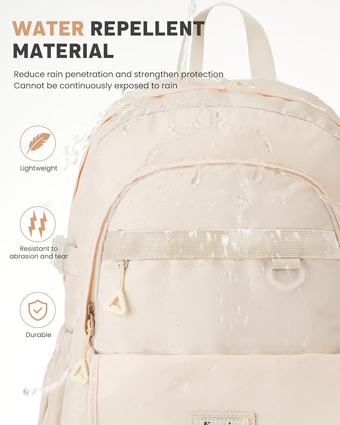 School Backpack for Teen Girls, 15.6 Inch Laptop Backpack Women Kids Bookbag for Middle High School Cute College Bag for Students, Beige
