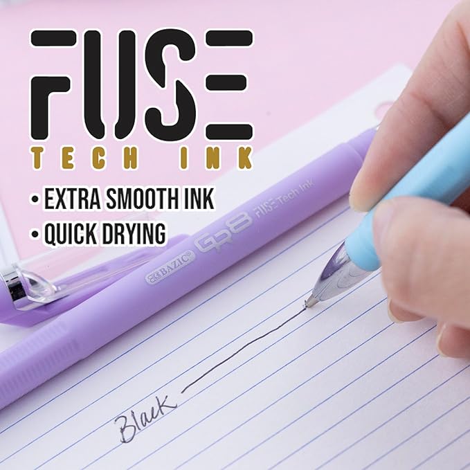 BAZIC Oil Gel Fuse Tech Ink Pen, GR8 Dazzle Black Ink w/Rubberized Barrel, 0.7 mm Medium Point Smooth Writing (3/Pack), 144-Packs