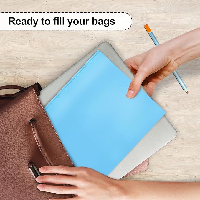 ViVin Heavy Duty 2-Pocket Folders with Brads, Pastel Color, 12-Pack, Durable Plastic Folder with 3-Prong Fasteners, Holds US Letter Size Paper, for School, Home and Office (Light Blue)