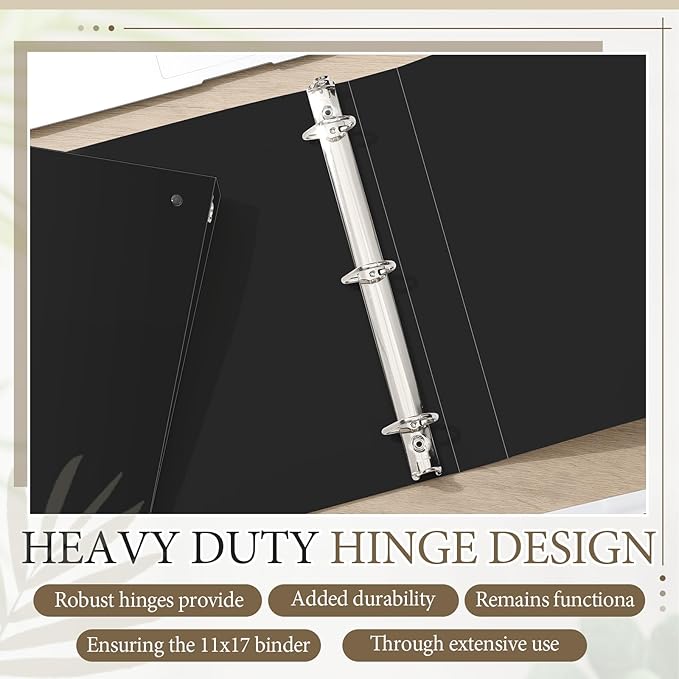 4 Pcs 11 x 17 Inch 3 Ring Binders 2 Inch Rings Heavy Duty View Plastic Flexible D Ring Binders Economy Holds 11" x 17" Paper for Artwork Blueprints, Office, Home, Work Places(Black)