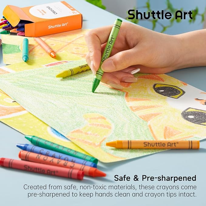 Shuttle Art Crayons Bulk Set - 24 Boxes of 24 Assorted Colors, 576 Count Durable & Non-Toxic Teacher-Quality Crayons, School Supplies bulk For Family Class Party Favors