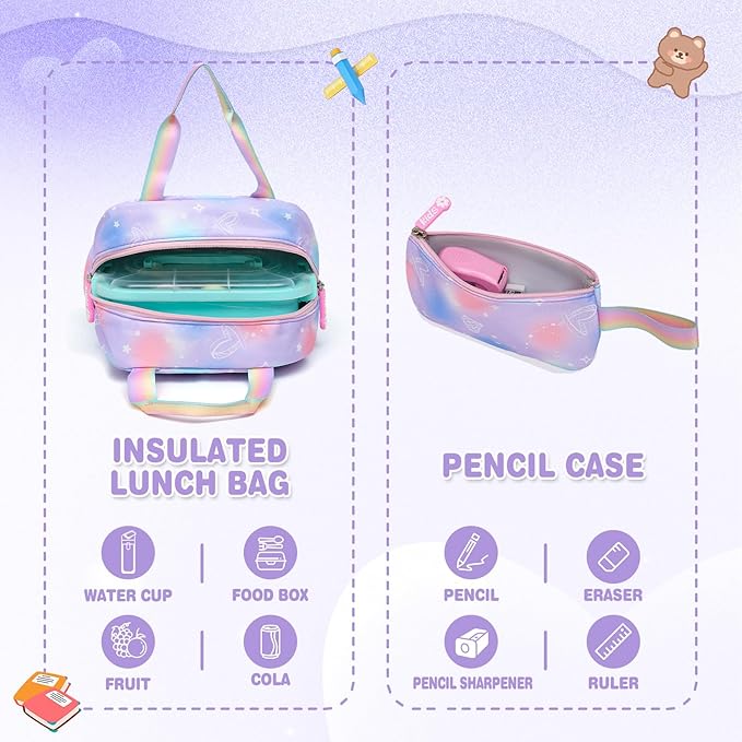 Sweet Girls Backpack - Stylish Splash-resistant School Bag with Multiple Pockets & Trendy Laptop Compartment（17inch Set Purple）