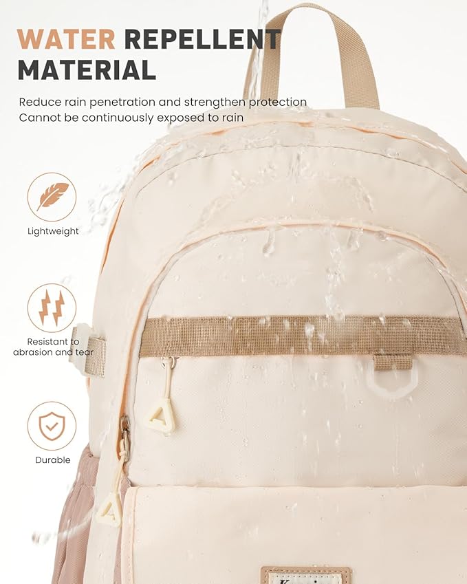 School Backpack for Teen Girls, 15.6 Inch Laptop Backpack Women Kids Bookbag for Middle High School Cute College Bag for Students, Khaki Beige