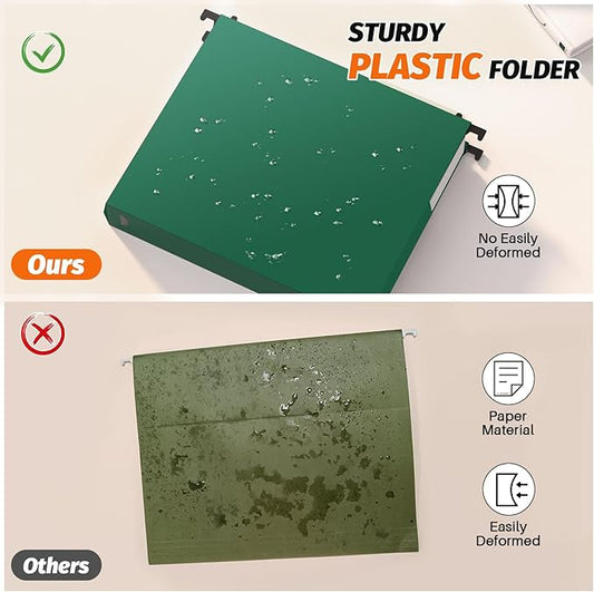 Extra Capacity Plastic Hanging File Folders,12 Pack Reinforced Expanding Hang Folder Letter Size,Accordian Pocket,Heavy Duty 2 Inch Expansion,Hanging Folder Organizer for Office Home,Green