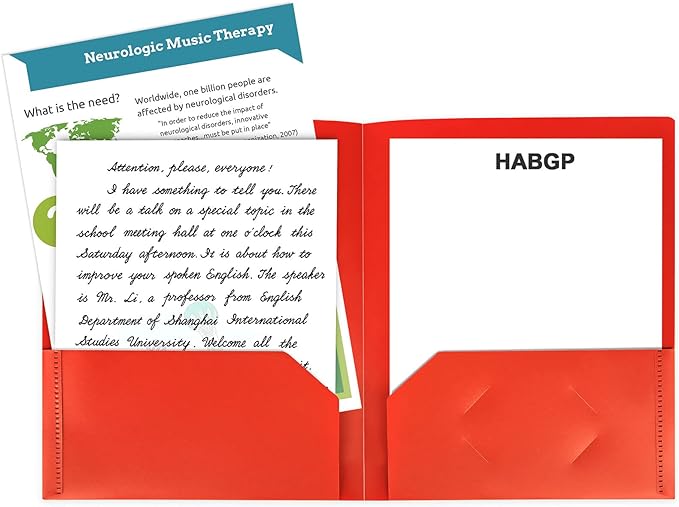 HABGP Plastic Folders with Pockets, 6 Color Heavy Duty Two Pocket Folder Business Card Holder for Office High School