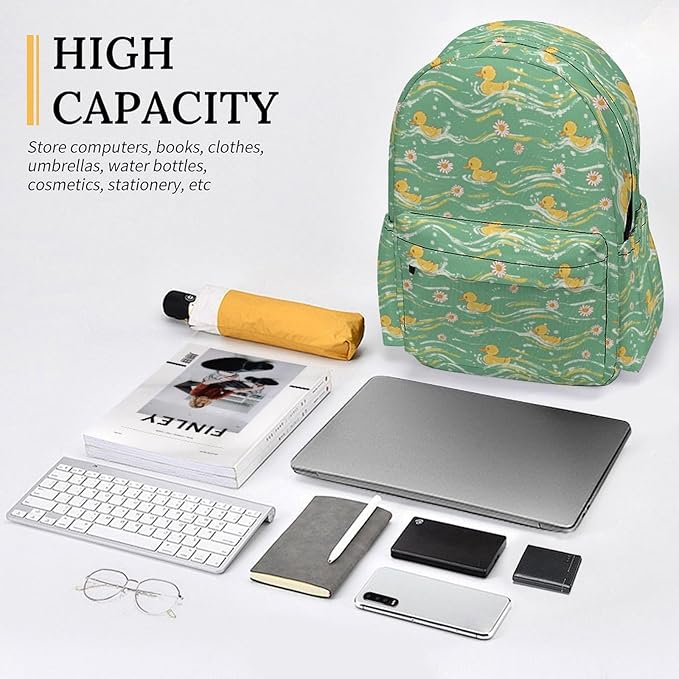 17 Inch Laptop Backpack Cute Duck Daisy Flowers Teen Girls Boys School Backpack Bags Travel Bookbag Back Pack Outdoor Daypack for Women Men