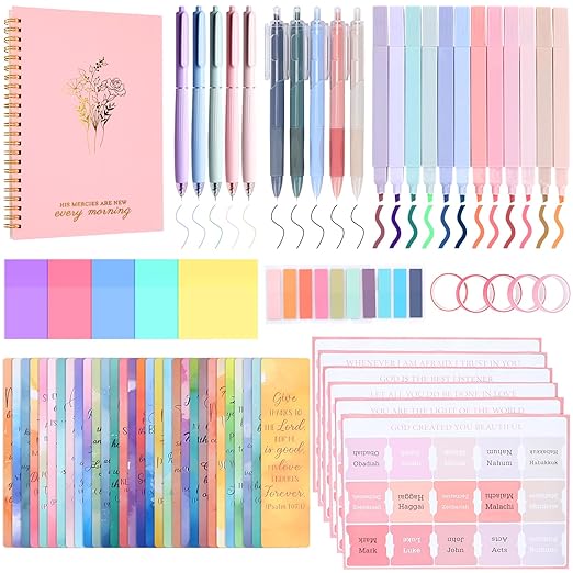 Bible Study Supplies,Bible Journaling Kit for Women,Bible Study Kit with Pens,Highlighters,Tabs,Bible Bookmark,Notebook,Sticky Notes,Bible Accessories,Beginner Christian Gifts