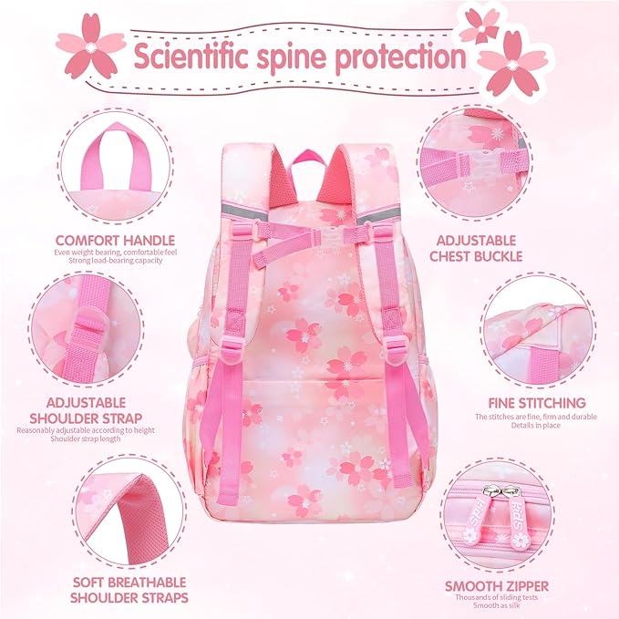 Lovely Girls Backpack School Bag for Students Kids Book Bag with Multiple Pockets Splash-proof Children's Backpack（17inch Pink）