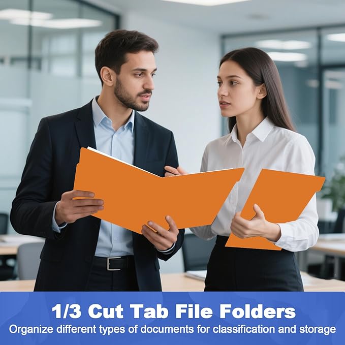 File Folder, HERKKA 120 Pack 1/3 Cut Tab File Folders, File Folders Great for Organizing and Filing, Letter Size, Orange