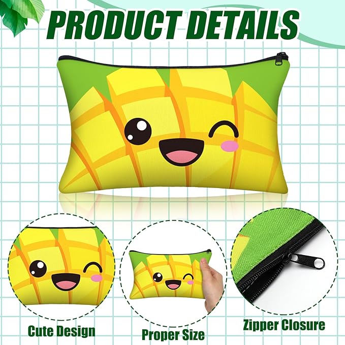 Hosuly 24 Pcs Bulk Fruit Zipper Pencil Case Pouch Sports Pen Bag Multicolored Strawberry Watermelon Orange Mango Canvas Pencil Pouch Organizer for Boy Kids Girl Stationary Storage School