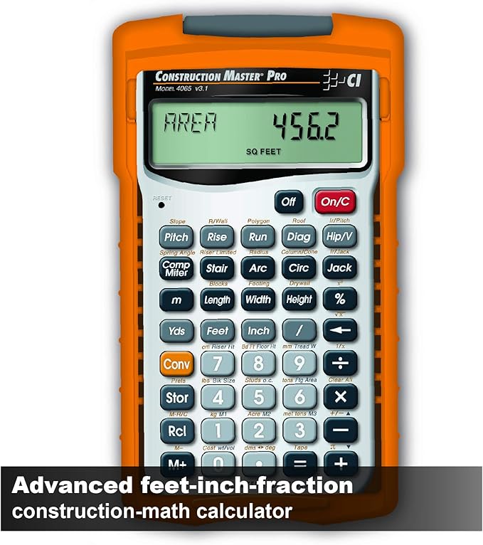 Calculated Industries 4065 Construction Master Pro Advanced Construction Math Feet-inch-Fraction Calculator for Contractors, Estimators & The Pipe Fitters Blue Book