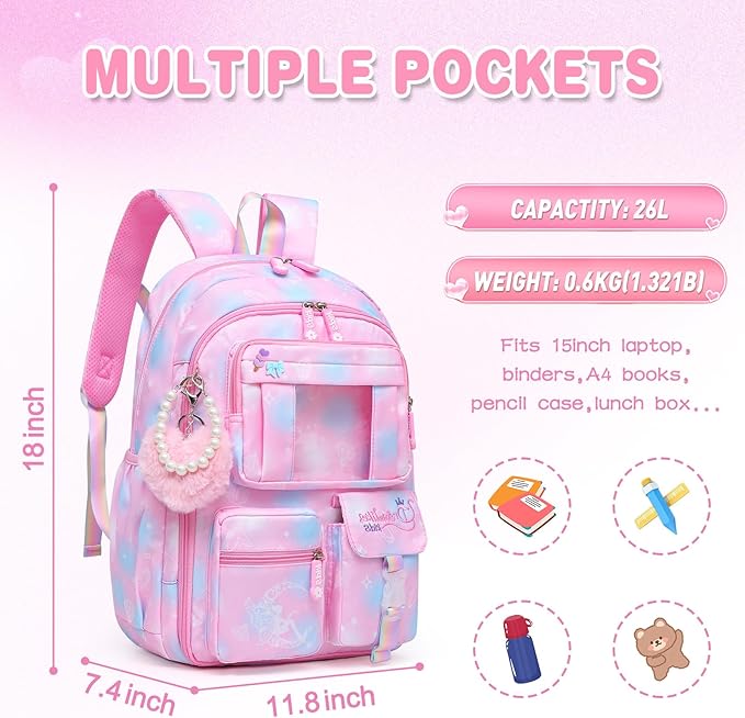 Sweet Girls Backpack - Stylish Splash-resistant School Bag with Multiple Pockets & Trendy Laptop Compartment（17inch Pink）
