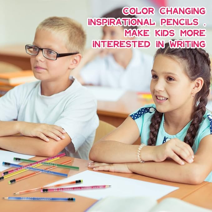 Epakh 100 Pcs Inspirational Pencils Color Changing Pencils Bulk with Eraser HB Wooden Pens Gift for Kids Back to School Gift for Classroom, Student Reward(Mixed Colors,Classic Style)