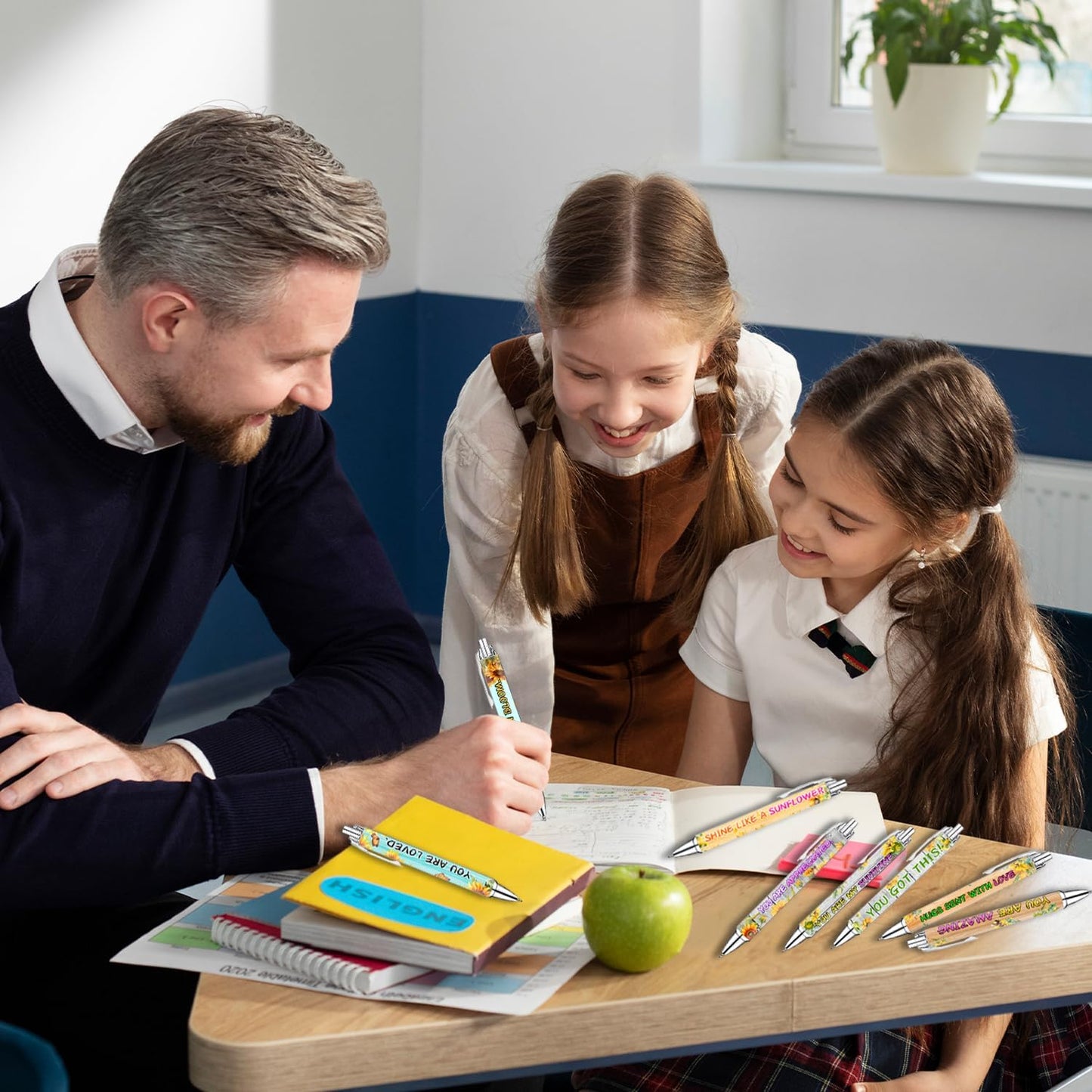 Idealmuzik Sunflower Pens Set – Bright Sunshine -Themed Ballpoint Pens for Girls, Teachers, and Flower Lovers – Smooth Writing Stationery for School, Office, or Journaling – Gift for Women