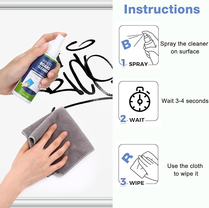 Loopeer 24 Pack Whiteboard Cleaner Spray 3. 4 oz Dry Erase Board Cleaner with Cloths Non Toxic Dry Erase Cleanning Removes Stubborn Marks from Whiteboards