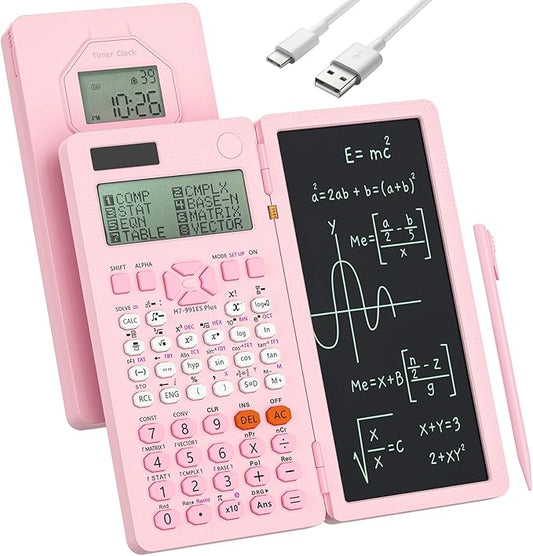 Scientific Calculators, Rudnia Pink Calculator with Alarm Clock, 417 Functions and Type-C Rechargeable, Ideal for Middle High School Students and Teachers (Pink)