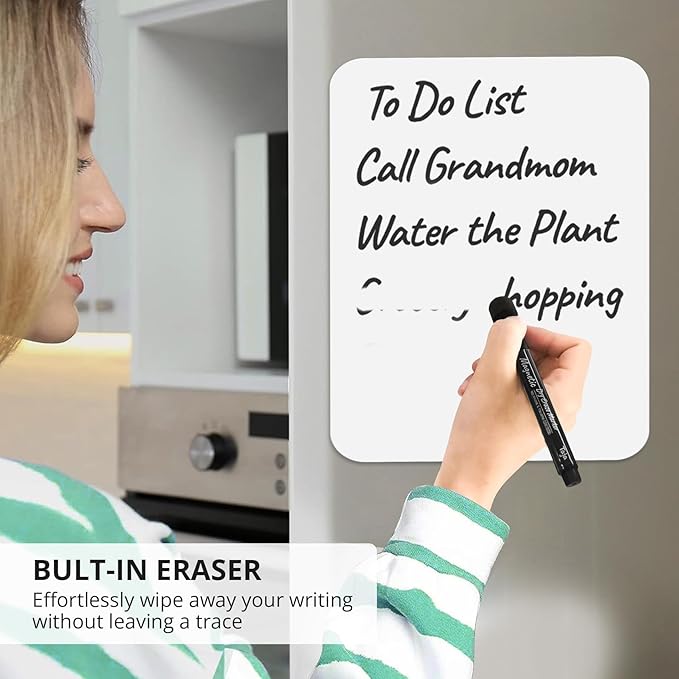 Magnetic Dry Erase Whiteboard Markers, 8 Count Black Fine Tip Thin Dry Erase Markers with Eraser for Home Office School Supplies-Black
