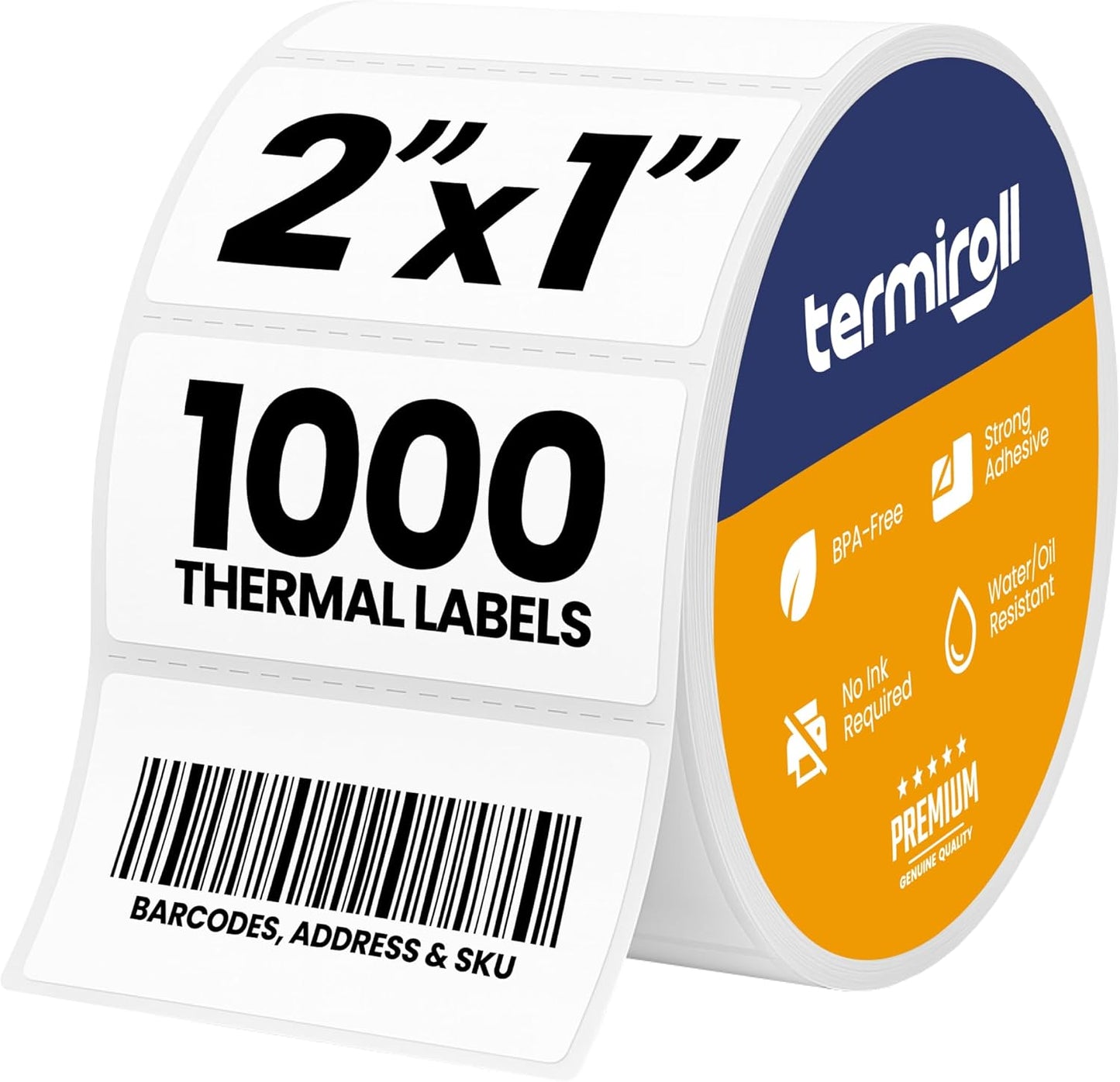2x1 Thermal Label for Barcodes & Address - Perforated - 1000 Labels/Roll - Compatible with Most Direct Thermal Printers Rollo, Zebra - Strong Adhesive, BPA-Free, Commercial Grade (2"x1", 1000, Count)
