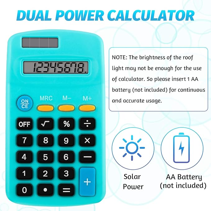 Pocket Size Student Function Calculator Basic Solar Battery Calculator Bulk Mini Colorful Calculator for Student Kids School Home Office Desktop Accounting Tools (18 Pieces)