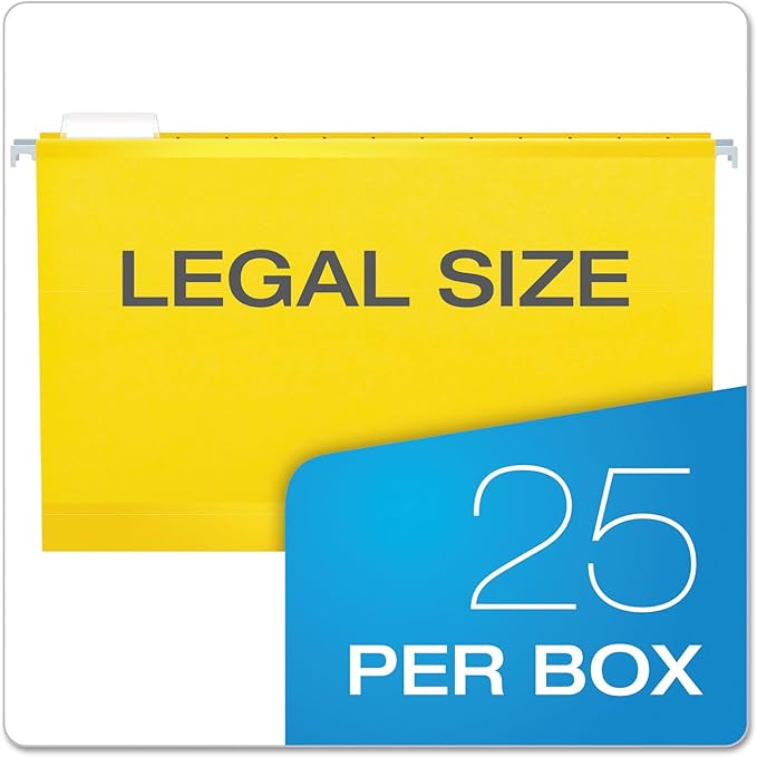Pendaflex Extra Capacity Reinforced Hanging Folders, 2", Legal Size, Yellow, 1/5 Cut, 25/BX (4153x2 YEL)