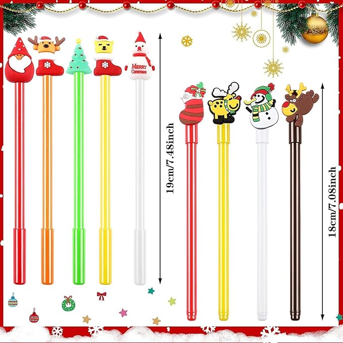 SANNIX 20 Pcs Christmas Pens Bulk Cartoon Gel Ink RollerBall Pen for Kids Christmas Gift School Home Supplies Xmas Party Favor Gift Bags Filler