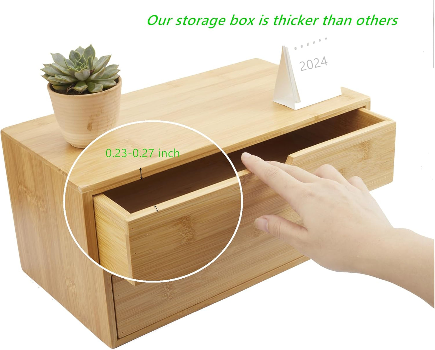 Bamboo Desk Organizer with Drawers, Countertop Organizer with Drawers Makeup Storage Drawer 2 Drawers Tabletop Storage Organization Box Home Office Workspace Bathroom Toiletries Supplies