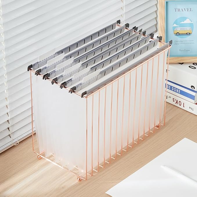 Y YOMA Plastic Hanging File Folders, Letter Size, 1” Expansion, 12 Pack Clear Reinforced Hanging Folders with Tabs Transparent Waterproof for Filing Cabinet Bulky Files Home Office