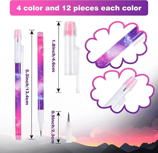 Kolewo4ever Galaxy 48-Piece Multicolor Space Theme Pencils, 0.5mm, Medium Point, Retractable, Non-Sharpening, Comfort Grip, Perfect for School, Home, Office, Gifting, Party Favors