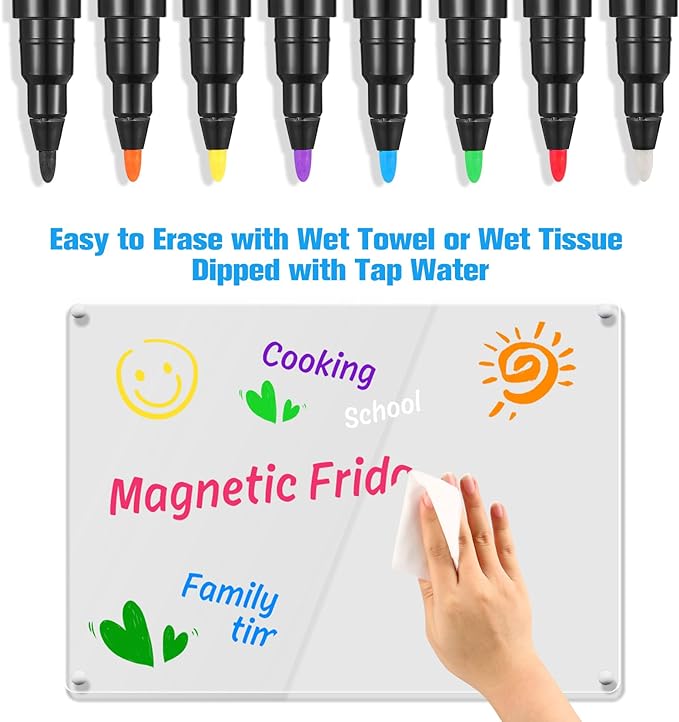 Magnetic Liquid Chalk Markers Wet Erase Markers for Acrylic Calendar Planning Board Clear Glass Writing Board Whiteboard Window/Mirror, 8 Pack, 8 Vibrant Color, 1mm Fine Tip