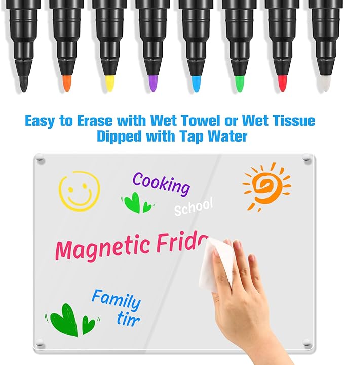 Liquid Chalk Markers Magnetic Wet Erase Markers for Acrylic Calendar Planning Board Clear Glass Writing Board Whiteboard Window/Mirror, 16 Pack, 8 Vibrant Color, 1mm Fine Tip