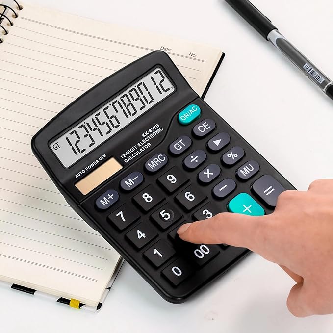 Calculator 12 Digit Office Calculators with Large LCD Display, Dual Solar Power and Battery Large Button Calculator Financial Office School