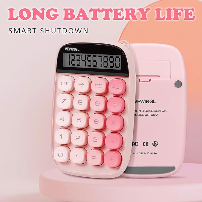VEWINGL Mechanical Switch Calculator, 10 Digit LCD Display and Buttons, Great for Everyday Life and Basic Office Work, with Battery