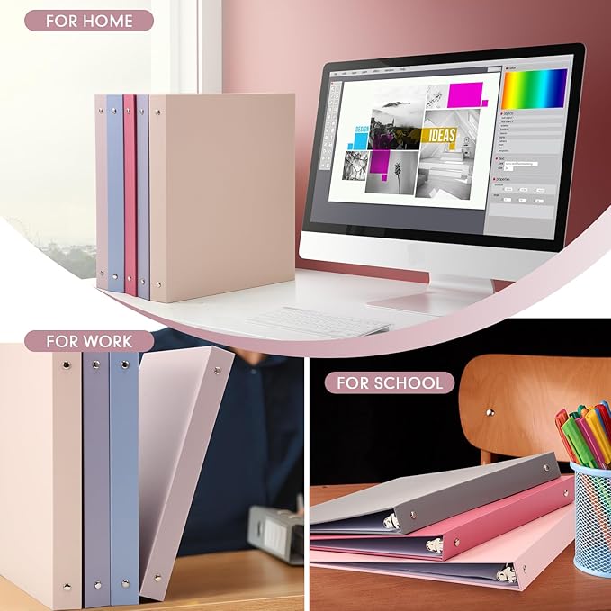 Ctosree 10 Pack Colored 3 Ring Binder with 2 Pockets Hardcover Loose Leaf Binder for Women Men Teacher Student School Office Home Supplies, Fits 11 x 8.5 Size Paper, 10 Colors(0.5",Sweet Color)