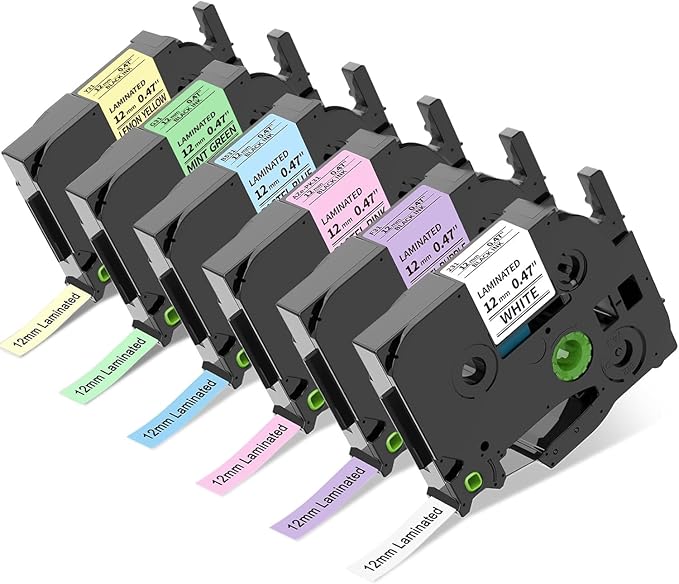 COLORTY TZ-231 12mm Pastel Tape Replacement for Brother P-Touch Label Maker Tape 0.47", Compatible TZe Lamianted Colored Ribbon for Ptouch PT-D200 D210 D220 H110 1000 1280 D400 P300BT Cube, 6 Pack