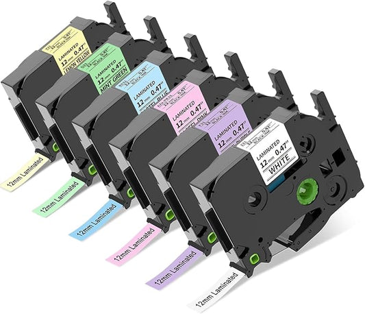 COLORTY TZ-231 12mm Pastel Tape Replacement for Brother P-Touch Label Maker Tape 0.47", Compatible TZe Lamianted Colored Ribbon for Ptouch PT-D200 D210 D220 H110 1000 1280 D400 P300BT Cube, 6 Pack